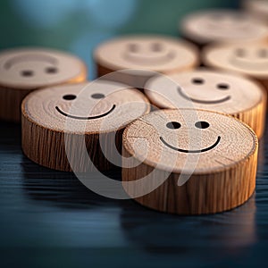 Top notch service Circular wooden blocks, best customer service concept, satisfaction photo
