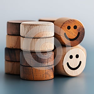 Top notch service Circular wooden blocks, best customer service concept, satisfaction