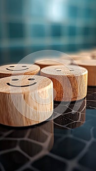 Top notch service Circular wooden blocks, best customer service concept, satisfaction