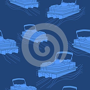 Top Oblique Front Pontoon Boats Vector Illustration Dark Background Seamless Pattern