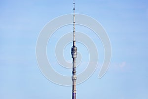 top of Ostankinskaya TV tower and blue sky