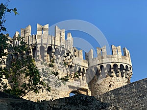 Top of Palace of the Grand Master of the Knights of Rhodes on blue sky background