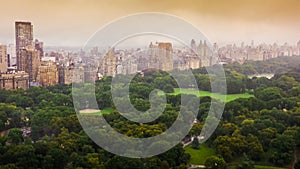 Top panoramic view of Central Park in New York Manhattan in a cloudy day of september