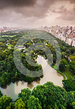 Top panoramic view of Central Park in New York Manhattan in a cloudy day of september