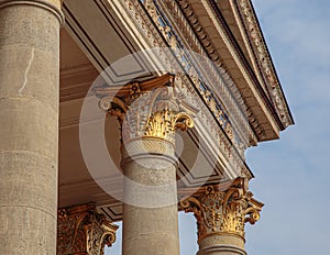 Top part of pillar, Greek-style columns with golden top