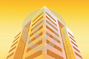 Top part skyscraper in yellow tinted
