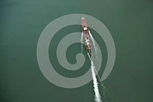 Top perspective of Thai ancient wooden speed boat