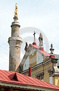 Top of Peter and Paul cathedral in Kamianets-Podilskyi, Ukraine