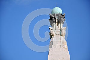 The top of Plymouth Naval Memorial tower, Plymouth Hoe, UK