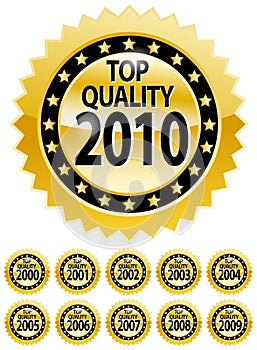 10 Top quality certificates 2000-2010 badge set, edittable vector illustrations photo