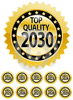 10 Top quality certificates 2020-2030 badge set, edittable vector illustrations photo