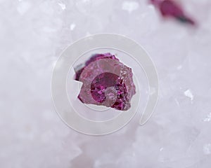 Top quality A grade small rough RUBY crystals from Tanzania on crystalline druzy center of quartz geode. RED CORUNDUM.