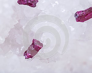 Top quality A grade small rough RUBY crystals from Tanzania on crystalline druzy center of quartz geode. RED CORUNDUM.