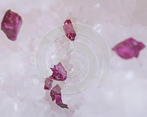 Top quality A grade small rough RUBY crystals from Tanzania on crystalline druzy center of quartz geode. RED CORUNDUM.