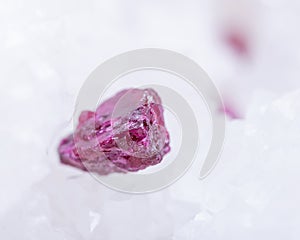 Top quality A grade small rough RUBY crystals from Tanzania on crystalline druzy center of quartz geode. RED CORUNDUM.