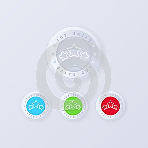 Top rated button in 3d style. Top rated icon set. Vector certificate icon. Stamp vector illustration