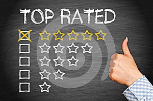 Top Rated - five stars with thumb up