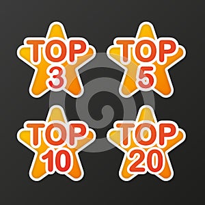 Top 3, 5, 10 and 20 Rating Chart. Best in the ranking. Winner in the category. Collection of badges. Vector illustration photo