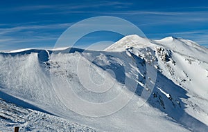 The top ridge of Emperial bowl area of Breckenridge ski resort. Extreme winter sports.