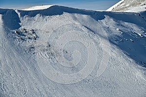 The top ridge of Emperial bowl area of Breckenridge ski resort. Extreme winter sports.