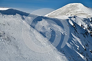 The top ridge of Emperial bowl area of Breckenridge ski resort. Extreme winter sports.