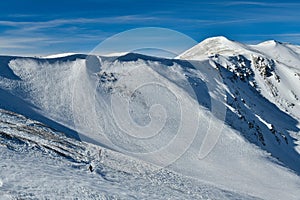 The top ridge of Emperial bowl area of Breckenridge ski resort. Extreme winter sports.