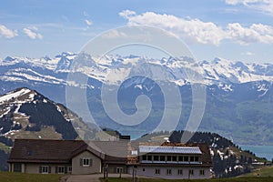 Top of Rigi Kulm Luzern Switzerland with Alps snow mountain view