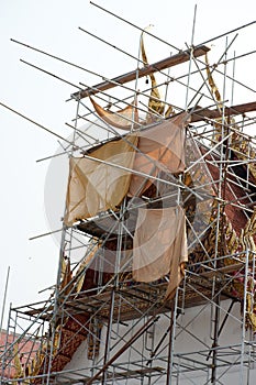 Top roof of temple under renovation