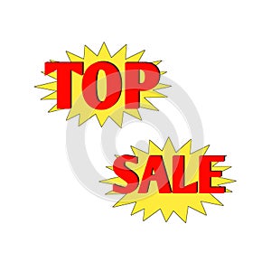 Top sale web icon 3d. An isolated label, sticker graphic in golden star brust in red letters. Business finance promotion brand