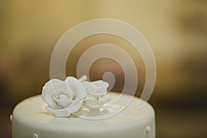 Top of scenic cake for wedding, with roses detail