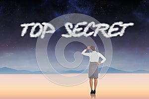 Top secret against serene landscape