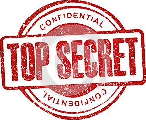 Top secret, confidential. Grunge style red rubber stamp.