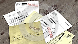 Top secret document, declassified, confidential information, secret text. Non-public information photo