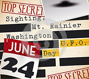 Top Secret File with Evidence of Spaceships during UFO Day, Vector Illustration