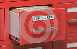 Top secret files and documents in cabinets in office. 3D rendered illustration