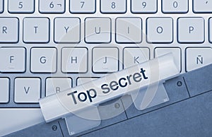 Top secret - Inscription on Blue Keyboard Key