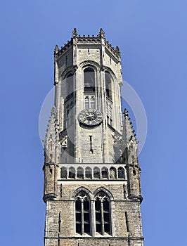 Top section of Halletoren, Brugge, Flanders, Belgium photo
