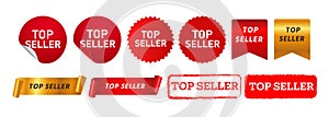 top seller stamp label sticker and ribbon sign for best product business marketing