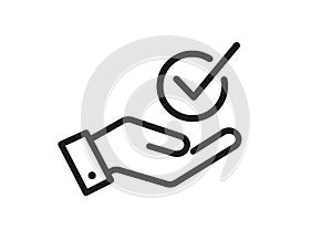 Top services icon isolated on white background. Check mark in hand icon. Best service concept. Vector