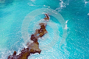 Top shot from aerial from Blue Lagoon on Nusa Ceningan Bali Indonesia