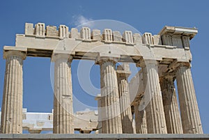 The top side of the Parthenon in the Acropolis of Athens, Greece