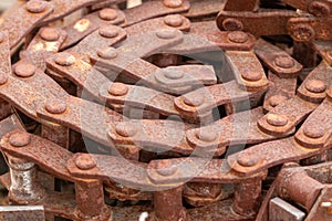 top side view Close up of a old rusty chain links