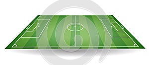 Top and side view of football field. Textured soccer field in perspective. Green playground backgro