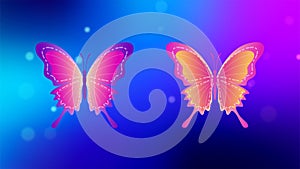 Top And Side Views Beautiful Pink And Purple Butterflies Flying Collection On Glitter Sparkle Bokeh Glowing Light With IsolatedTop