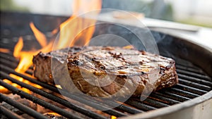 A top sirloin steak flame broiled on a barbecue shallow depth of field. with copy space image. Place for adding text or design photo