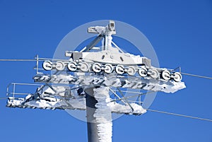 The top of ski-lift and snow