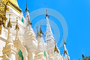 Top small pagodas around Shwedagon Pagoda, Yangon, Myanmar.