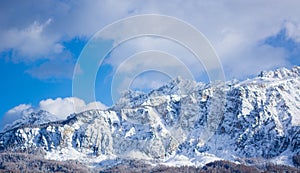 The top of the snow-capped mountains