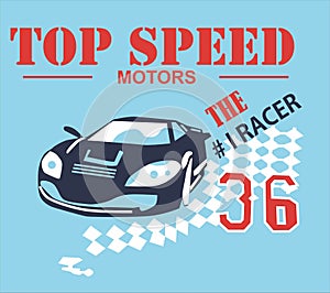 top speed car print vector design