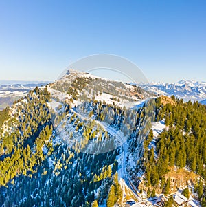 Top Switzerland tourist. Rigi mountains. Aerial view